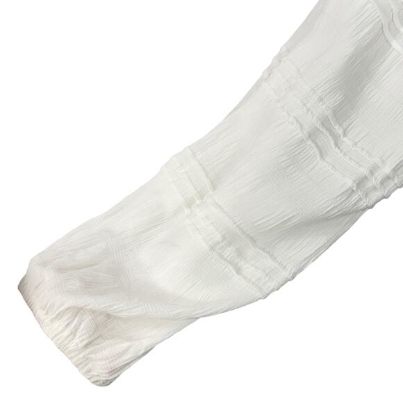 Sanctuary Large Top Semi-Sheer Long Balloon Sleeves Keyhole V-Neck Smocked White - Picture 3 of 8